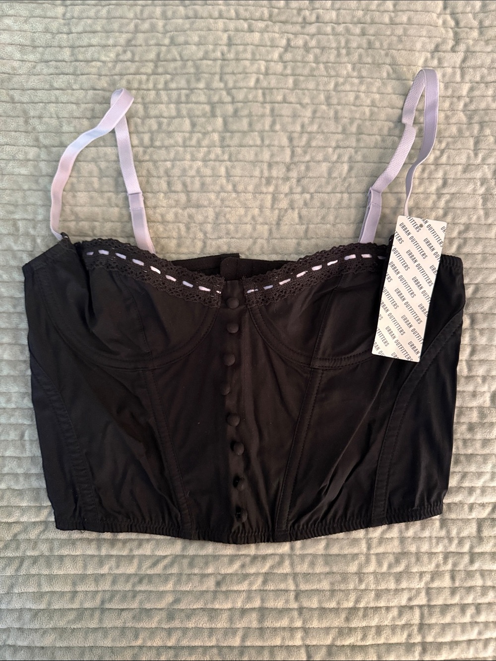 Urban Outfitters Black Corset Top with Lavender Trim